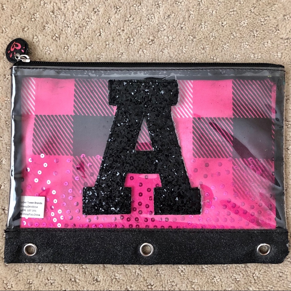 Justice Glitter Binder Pencil Case (Letter A)